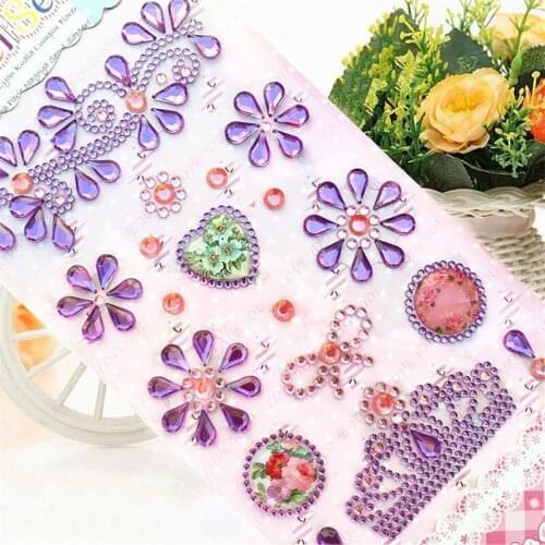 Acrylic Crystal Diamond Sticker Butterfly Crown Stickers DIY Decals Accessories Mobile Phone Laptop Decoration Girl Kids Toys