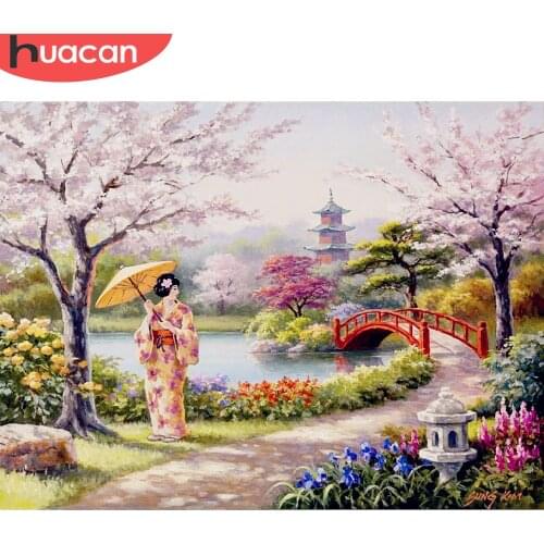 HUACAN Diamond Embroidery Landscape DIY Diamond Mosaic Full Square Diamond Painting Japanese Girl Home Picture Of Rhinestones