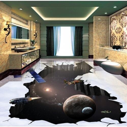Free shipping Cosmic Earth Spacecraft Bathroom Living Room 3D Floor self-adhesive thickened home decoration flooring wallpaper