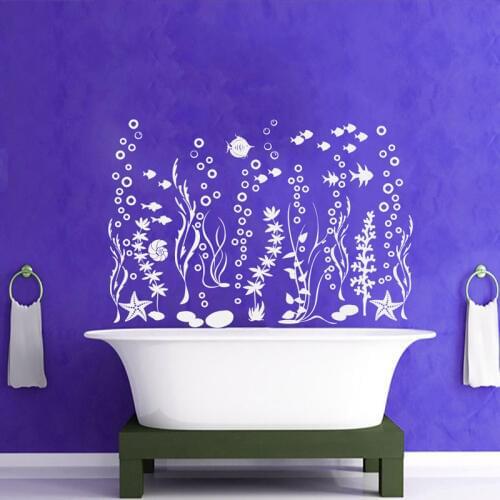 Large Size The Underwater World Fish Seaweed Starfish Bubbles Ocean Wall Decals Vinyl Home Decor Bathroom Washroom Murals B-12