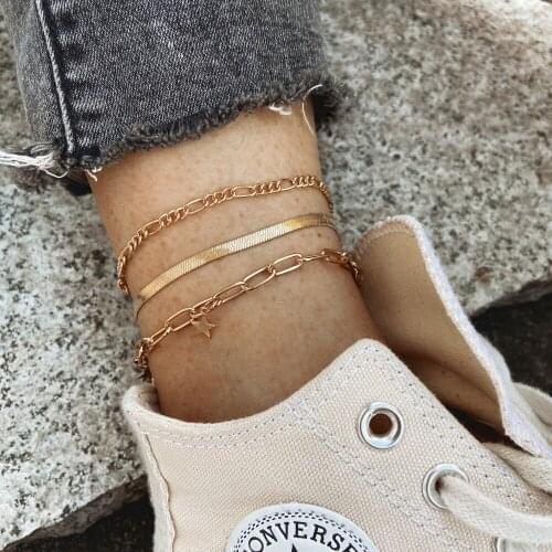 Han Zhishangs personality, geometric level chain, multi-layer anklet, female creative punk mixed with five pointed star Anklet