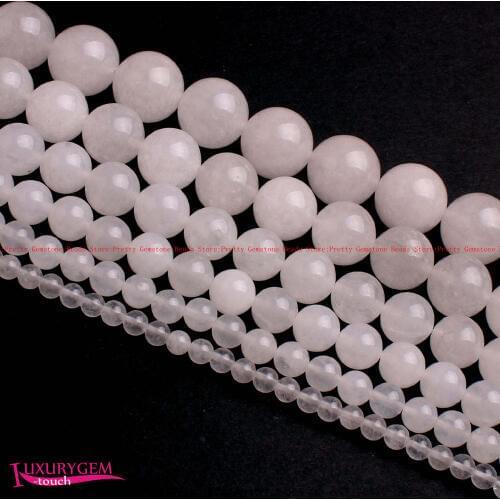 High Quality 4,6,8,10,12,14mm Smooth Natural White Jades Round Shape Gems Loose Beads Strand 15" Jewelry Making wj392