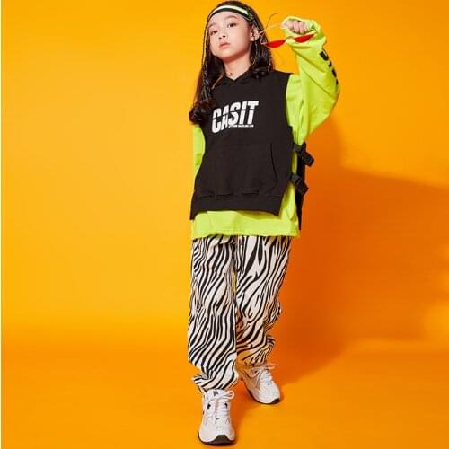 Kid Hip Hop Clothing Sweatshirt Shirt Top Sleeveless Jacket Zebra Print Streetwear Pants for Boy Girl Jazz Dance Costume Clothes