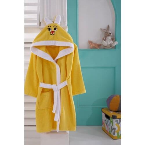 Unisex Children Yellow Cotton Bathrobe