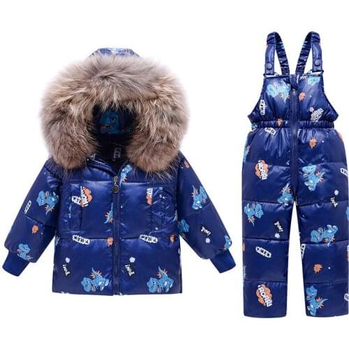2pcs Set Baby Girl Winter Duck Down Jacket Jumpsuit Children Thicken Warm Fur Collar Jacket for Girls Parka Infant Snowsuit