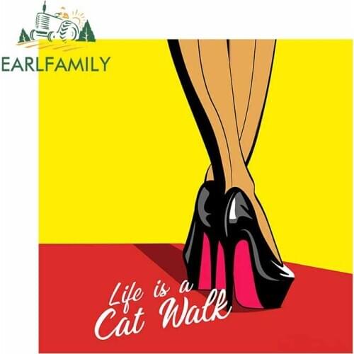 EARLFAMILY 13cm x 12.7cm for Life Is A Cat Walk VAN Windows Car Stickers Laptop Bumper Waterproof Trunk Decal RV Car Assessoires