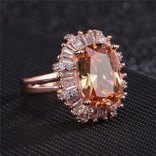 Ekopdee Romantic Dainty Cubic Zirconia Engagement Rings For Women Rose Gold Color Zircon Adjustable Metal Ring Female Jewelry