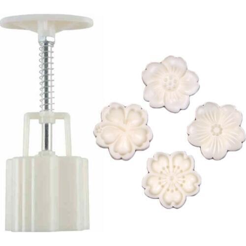 50g Mooncake Mold 4pcs Hibiscus Cherry Stamps Hand Press Moon Cake Pastry Mould DIY Bakeware High Quality and Brand New