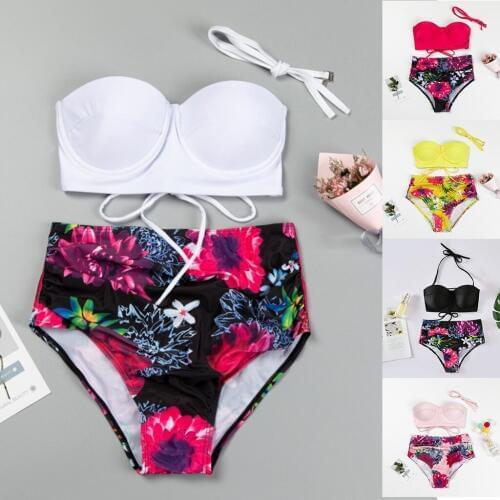 #H40 Sexy Flower Print Bikini Set Women Brazilian Bikinis Swimsuit Bandage Bathing Suit High Waist Swimwear Beachwear Biquini