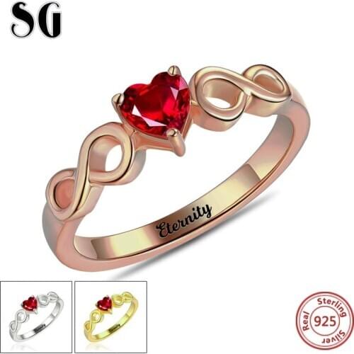 Infinity Ring 100% 925 Sterling Silver Personalized Heart Birthstone Handmade Engraved Name Rings for Women Wedding Jewelry