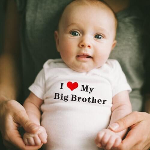 DERMSPE I Love Big Brother Printed White Romper Newborn Baby Boys Girls Toddler Jumpsuit Casual O Neck Short Sleeve Kids Clothes