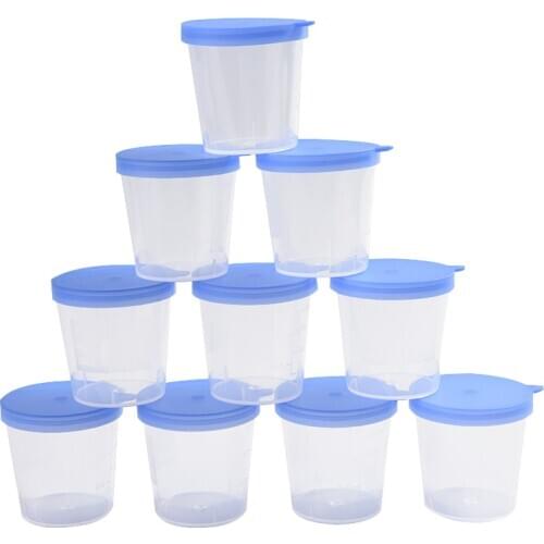 10 PCS Urine Container Specimen Cup Sample Bottle 40ML Vol Molded Graduation ML And Oz PP EO Sterile Blue Cap Plastic Cups