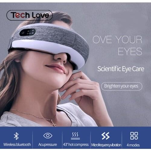 Techlove Smart Eye Massager Bluetooth Music 40 Degree Hot Compress 4 Modes Press Foldable Eye Relax Massager Eye Mask Vibrator