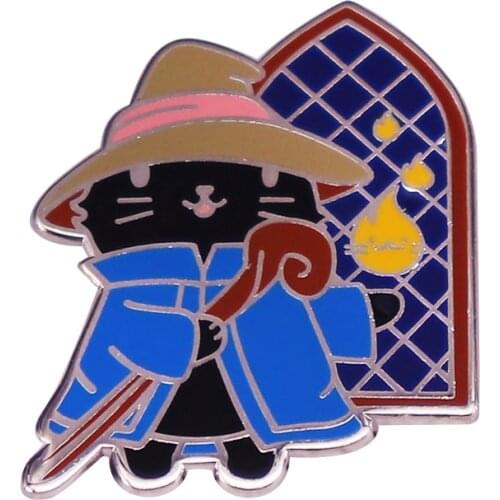 Cute Final Fantasy Black Mage Cat Brooch RPG Game Magician Pin
