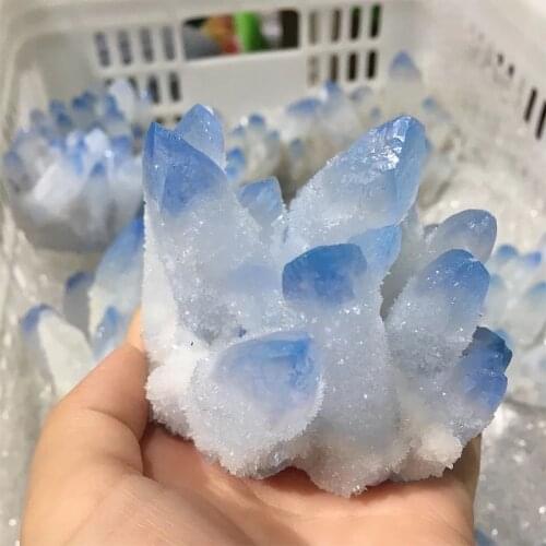 MOKAGY 500-650g Natural Blue Phantom Quartz Stone Crystal Cluster for Decoration Gift 1pc