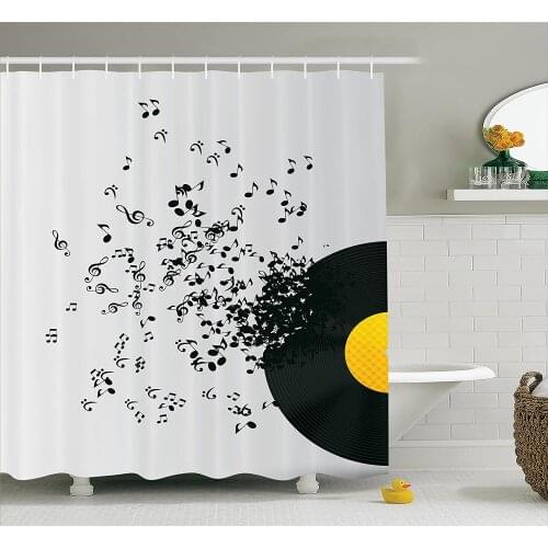 Music Shower Curtain Abstract Music Illustration Flying Music Notes Disc Album Dancing Nightclub Wall Decoration Curtains