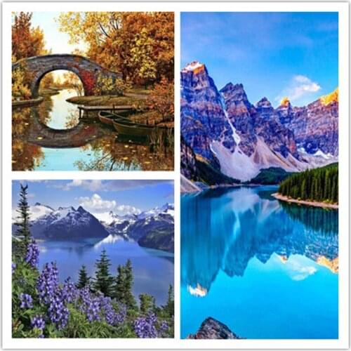 DIY Painting By Numbers Landscape lake Oil Painting Home Decor HandPainted Canvas Drawing Gift