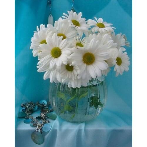 Cross Stitch Resin Square/round Sets Full Decorative 5D Diy Mosaic Diamond Painting Embroidery Flower White Daisy Pic By Numbers