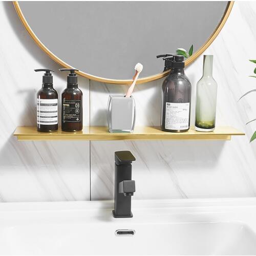 Nordic Bathroom Rack Wall Hanging Bathroom Shelf Mirror Front Cosmetics Shelf Brushed Gold Storage Rack Set Shower Organizer