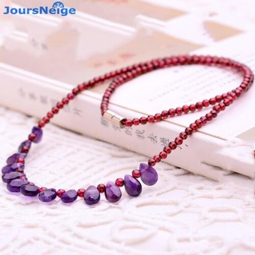 Natural Garnet Stone with purple crystal Faceted Raindrop Necklace fashion Garnet princess Necklace Lucky for Women Jewelry