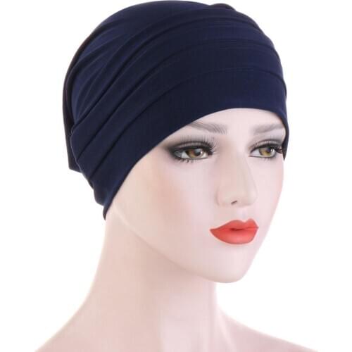 2020 New Elastic Turban Hat Solid Color Women Headscarf Bonnet islamic Inner Hijabs Cap Muslim Hijab turban africain femme hat