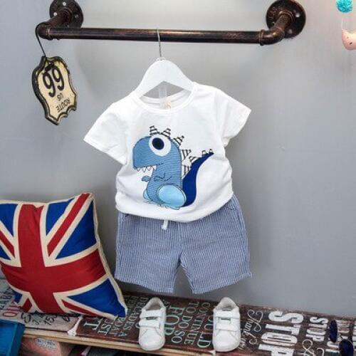 Oklady 2019 Summer New Style Children Boys Short Sleeve T-shirt And Shorts Set Cute Cartoon Little Dinosaur Childrens Clothing
