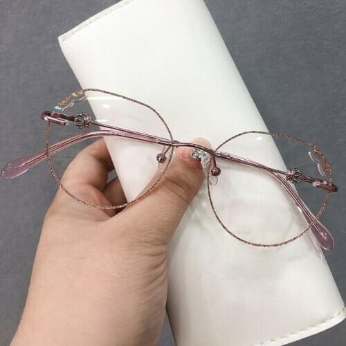 0~10.00 High Clear Bluelight Blocking Women Eyeglasses Readers Gold Frameless Diamond Cutting Rimless Rx prescription