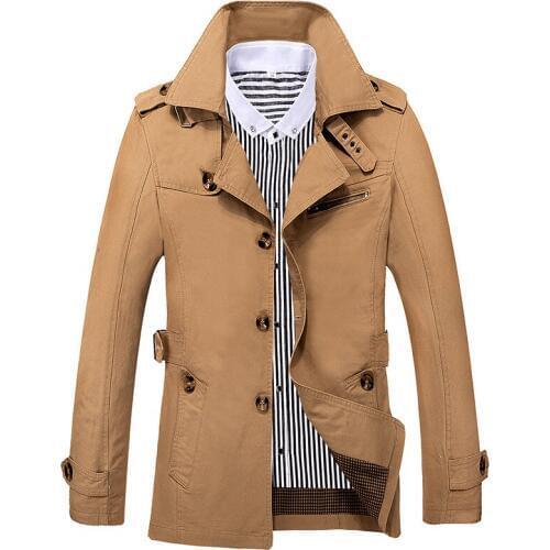 Autumn Mens Casual Trench Coat Mid-length-Plus-sized MenS Wear Cotton Jacket MENS Outerwear