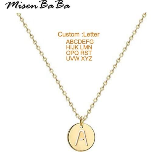 Stainless Steel Round Coin 26 Letters Initial Necklaces for Women Girls Simple Custome Name Alphabet Pendant Jewelry Mom Gift