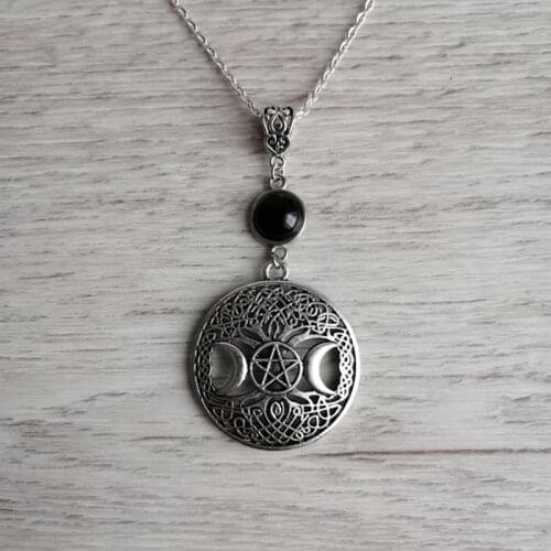 Gothic Dark Style Triple Moon Goddess Pendant Necklace Wicca Pentagram Magic Tree Necklaces Witchy Goth Jewellery for Unisex