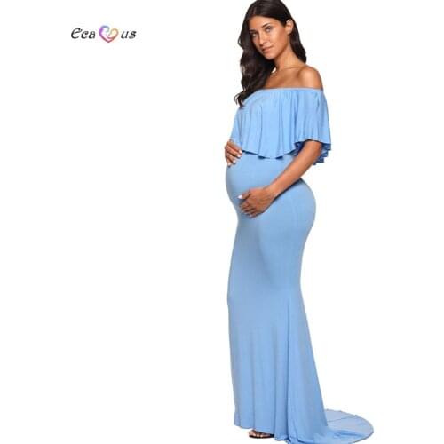 Womens Maternity Dresses Off Shoulder Ruffles pregnancy Dress Fitted Pregnant Baby Shower Maternity Dress Photo Shoot