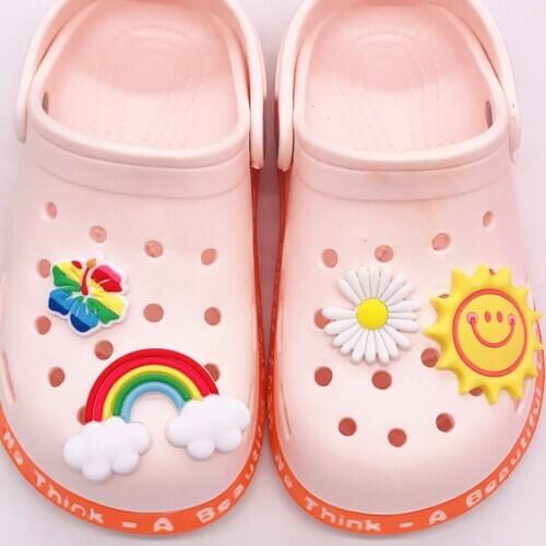 1Pcs Rainbow Flowers Sunflower Shoe Decoration Shoe Buckle Accessories Fit band Silicone X-mas Kids Gift