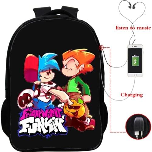 Usb Charging Backpacks Mochila Friday Night Funkin Cute Backpacks Back To School Bookbag 16 Inch Teenager School Bags