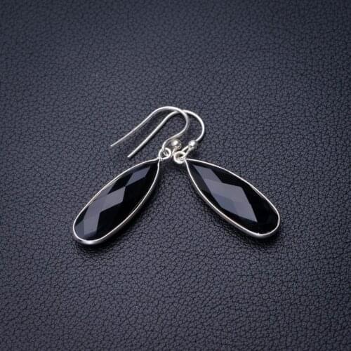 StarGems Natural Black Onyx Handmade 925 Sterling Silver Earrings 1.5" D7664
