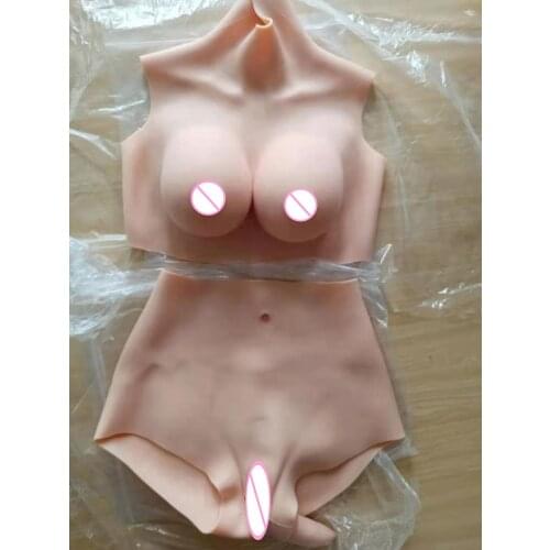 Silk Cotton Filler D CUP Fake Artificial Boobs Breast Forms and Vagina Panties Crossdresser Shemale Drag Queen Transgender 4G