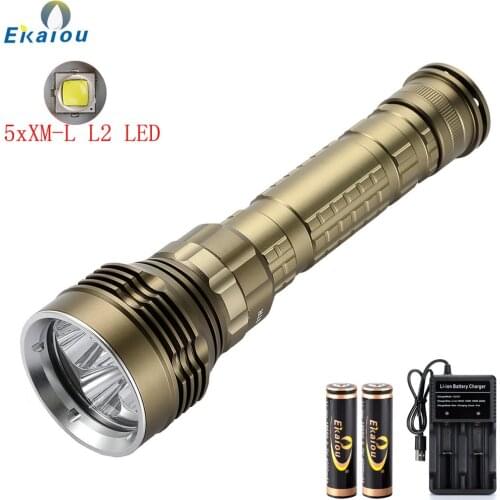 Ultra Bright 5xXM-L2 LED Diving Flashlight Underwater 150M Waterproof High lumens Tactical Dive Torch Magnetic Rotary Switch