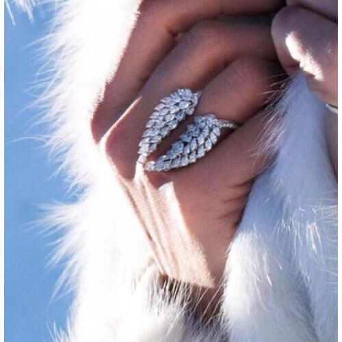 Unique Shaped Wing 925 Sterling silver Adjustable Rings for Women Luxury Marquise Cut Crystal Rings Three styles Jewellry gift
