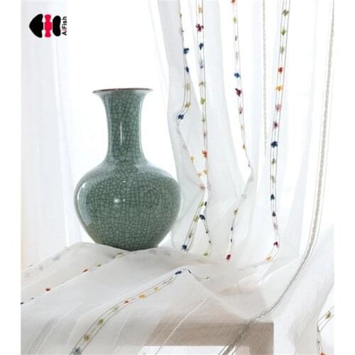 Embroidered Rainbow Stripe Curtains for Living Room Rustic Simple Water Drops French Window Treatment Voile Drapes wp263C