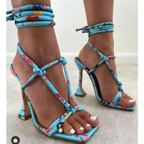 Termainoov Women Sandals High Heels Open Toe Square Lace Up Big Size 42 Heeled Ankle Strap Sexy Dress Shoes