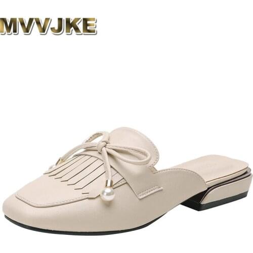 MVVJKE Summer Women Leather Sandals Fashion Mules Close-Toes Microfiber-Leather Low-Heels Comfort Casual Indoor Outdoor Ladies