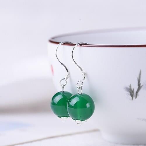 Natural 10mm Green agate Earrings Charm Jewellery Fashion Accessories Handmade Lucky Amulet Woman Stud Gifts