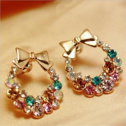 New Fashion Designer Jewelry Colorful Rhinestone Imitation Pearl Butterfly Bowknot Stud Earrings for Women Brincos EF007
