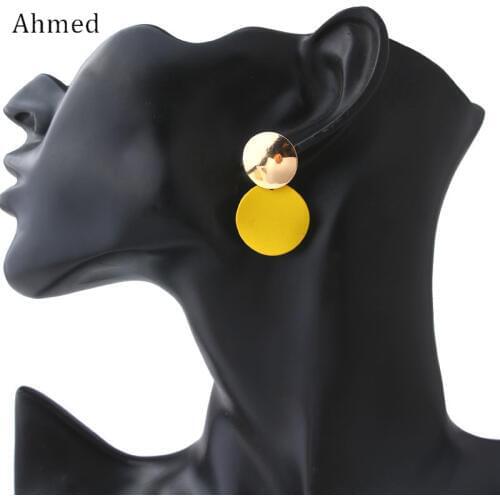 Ahmed New Unique Yellow Colors Drop 2018 Earrings Trendy Gold Color Round Metal Statement Earrings for Women Fashion Jewelry