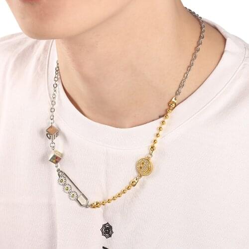 Punk Rock Smiley Face Necklace For Women Lucky Dice Beaded Necklaces Punk Fashion Streetwear Jewelry Unisex Hip Hop Necklace