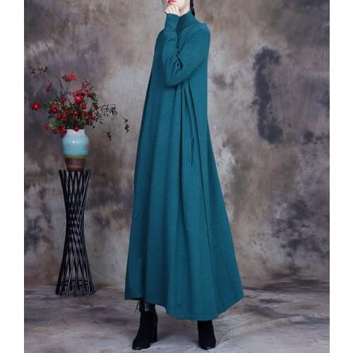 Women Loose Simple Solid Color Knitted Dress Ladies Retro Knit Dress Female 2021 Spring Autumn Dress