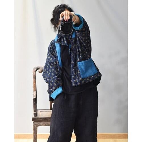 Women Loose Padded Coat Outerwear Parkas Ladies Vintage Patchwork Printed Coat Topcoat Female 2020 Autumn Winter Coat