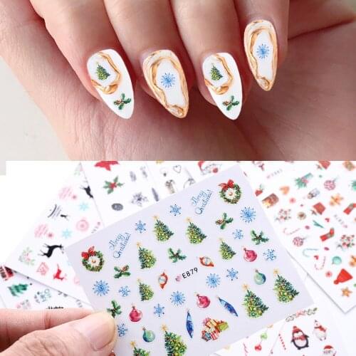 1 Pcs 3D Christmas Nail Art Transfer Self Adhesive Stickers for Nails Accessories Xmas Snowflake Snowman Decal Decoration Tips