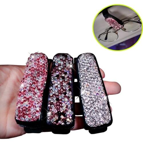 1pcs Vehicle Sun Visor Sunglasses Clip Universal Rhinestone Glasses Holder Fastener Documents Storage Bag Eyeglasses Accessories
