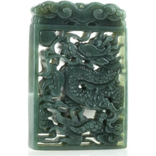 100% authentic hetian green jade pendant two side handcarved dragon jade pendants necklaces jade gift men women jade jewelry