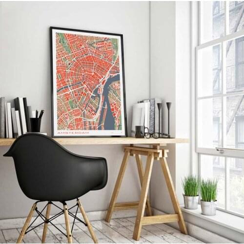 16 Famous City Classic Map Poster and Print Wall Art Canvas Painting Paris Copenhague Madrid Map For Living Room Home Decor